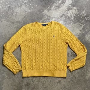 Ralph Lauren Cable Knit Yellow Sweater Womens Size XL Round Neck